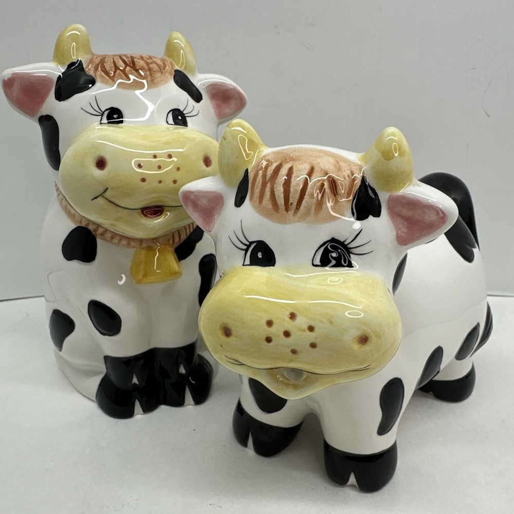 Houston Harvest Ceramic Cow Lidded Sugar Bowl and Creamer Milk Set Holstein